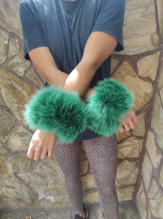 Green Fox Fur Cuffs