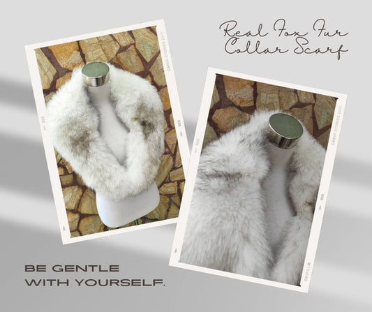 Real Fox Fur Collar Scarf • Vintage Fur Stole • Fur Wrap Gift for her • Natural Color Fur Bolero