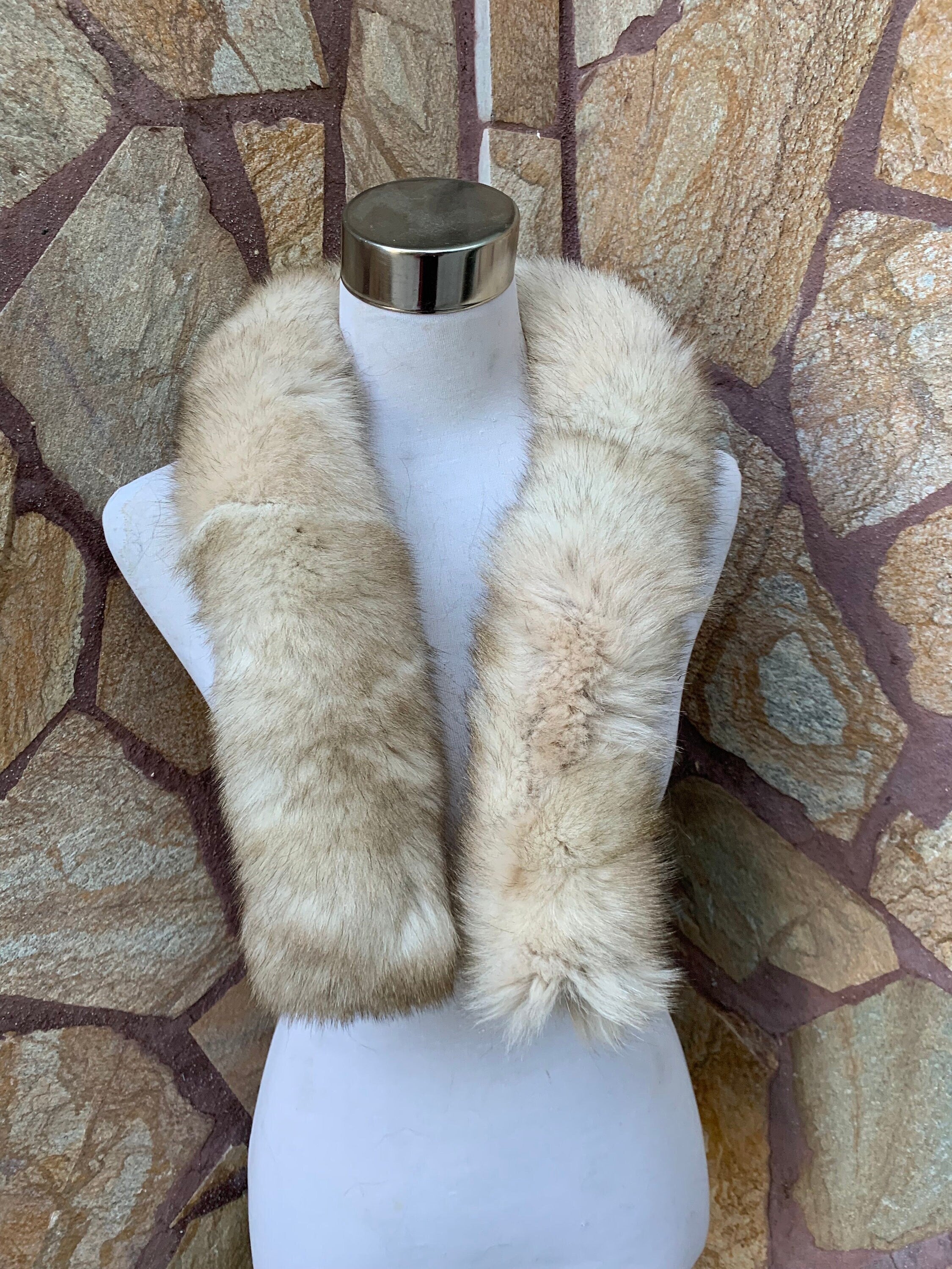 Natural Fur trim for hood • Real Fox Fur Collar Scarf •  Fur Trim for Jacket • Beige Natural Hood Fox Trim