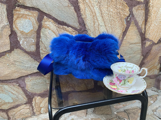 Real Blue Fox Fur Bag • Luxury Genuine Fur Shoulder Bag • Gift for her • Vintage Fur Accessorie