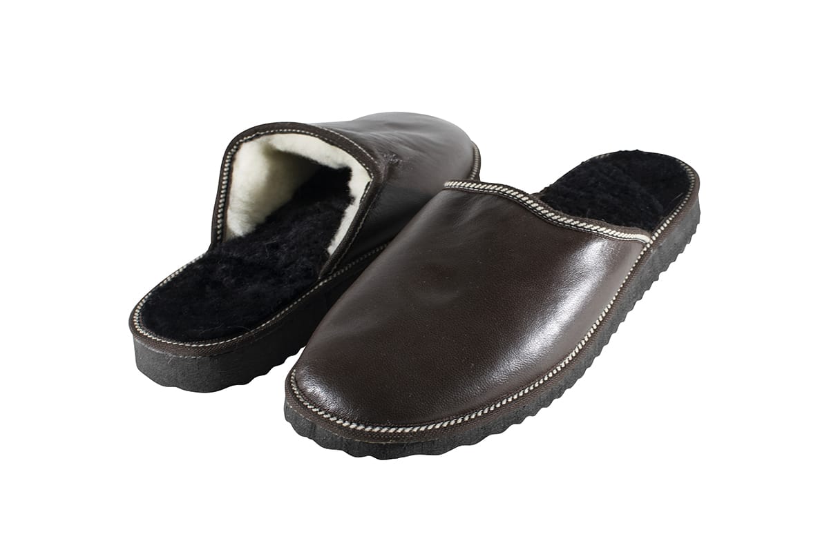 Handmade luxury fur slippers for men in brown, crafted in Greece by TatiFurs