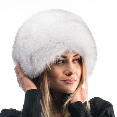 Handmade real fur hat in natural blue, crafted in Greece by TatiFurs