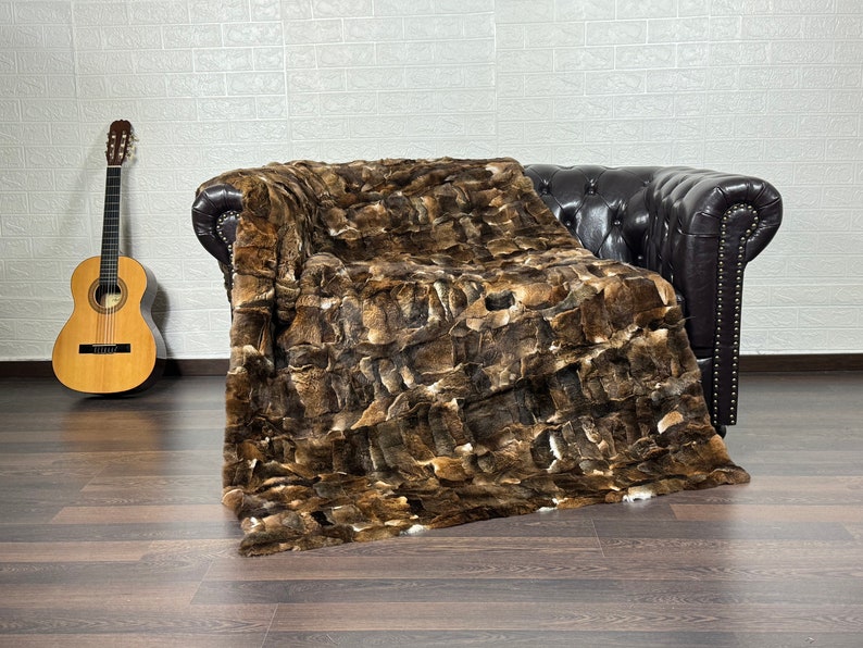 Handmade rabbit fur throw blanket in orilax, crafted in Greece by TatiFurs