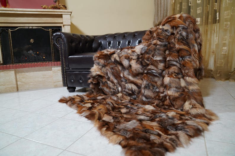 Collection of luxury real fur throw blankets handmade in Greece, premium fox, mink, and rabbit fur, full skin pelts