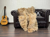 Real Beige Fox Fur Blanket Throw • Housewarming Gift Sofa Cover n Bedspread •  Handmade Genuine Fur