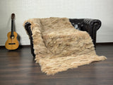 Real Beige Fox Fur Blanket Throw • Housewarming Gift Sofa Cover n Bedspread •  Handmade Genuine Fur