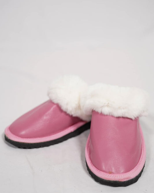 Pink Fur Leather & Sheepskin Slippers