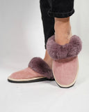 Baby Pink Fur Leather & Sheepskin Slippers with purple on top