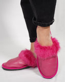 Fuchsia Fur Leather & Sheepskin Slippers