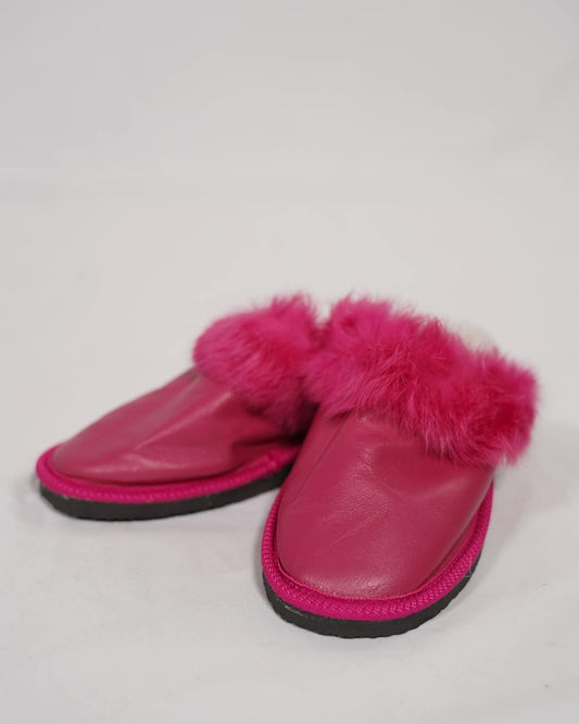 Fuchsia Fur Leather & Sheepskin Slippers