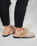 Beige Fur Leather & Sheepskin Slippers