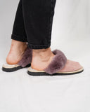 Baby Pink Fur Leather & Sheepskin Slippers with purple on top