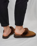 Brown Fur Leather & Sheepskin Slippers