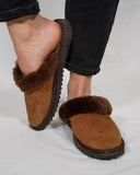Brown Fur Leather & Sheepskin Slippers