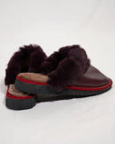 Bordo Leopard Fur Leather & Sheepskin Slippers