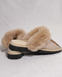 Beige Leopard Fur Leather & Sheepskin Slippers