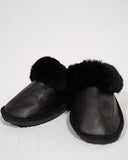 Black Fur Leather & Sheepskin Slippers