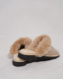Beige Fur Leather & Sheepskin Slippers