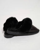 Black Fur Leather & Sheepskin Slippers
