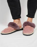 Baby Pink Fur Leather & Sheepskin Slippers with purple on top