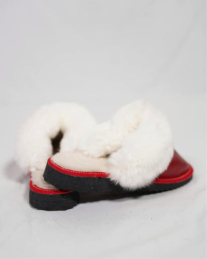 Red Fur Leather & Sheepskin Slippers