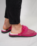 Fuchsia Fur Leather & Sheepskin Slippers