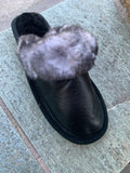 Fur Slippers Black, Genuine Leather, Sheepskin