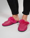 Fuchsia Fur Leather & Sheepskin Slippers