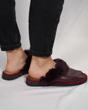 Bordo Leopard Fur Leather & Sheepskin Slippers