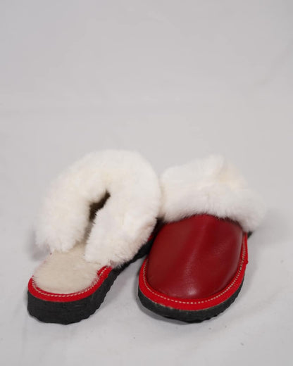 Red Fur Leather & Sheepskin Slippers