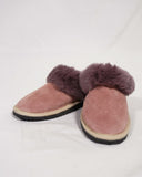 Baby Pink Fur Leather & Sheepskin Slippers with purple on top