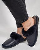 Blue Fur Leather & Sheepskin Slippers
