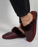 Bordo Leopard Fur Leather & Sheepskin Slippers