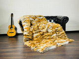 Real Orange Fox Fur Blanket Throw • Housewarming Gift Sofa Cover n Bedspread •  Handmade Genuine Fur