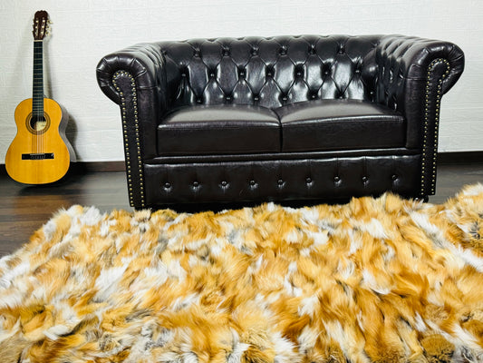Real Orange Fox Fur Blanket Throw • Housewarming Gift Sofa Cover n Bedspread •  Handmade Genuine Fur