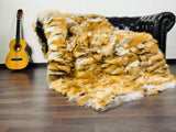 Real Orange Fox Fur Blanket Throw • Housewarming Gift Sofa Cover n Bedspread •  Handmade Genuine Fur