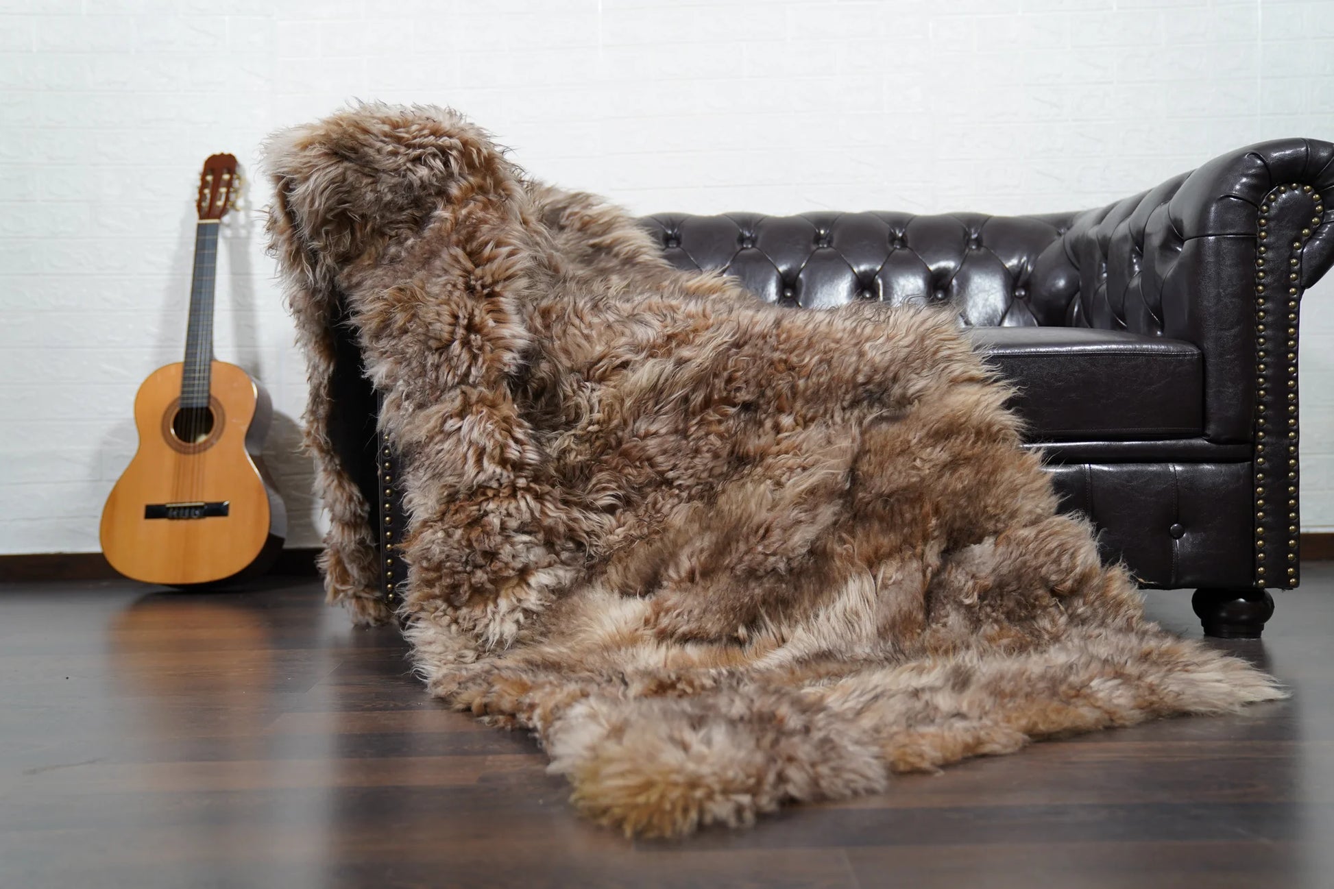 Alpaca throw blanket iceberg natural wool color — top view, TatiFurs
