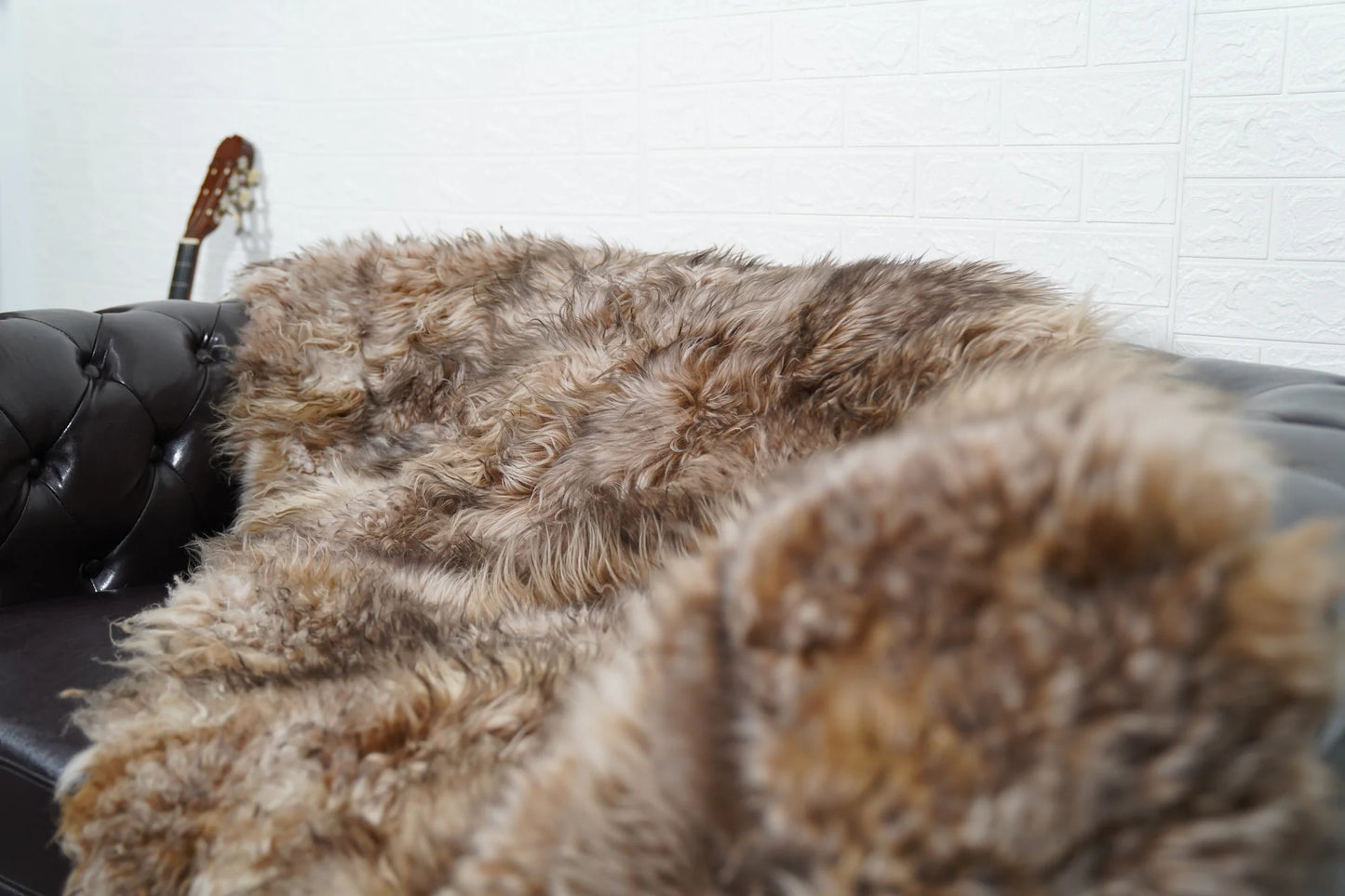 Alpaca throw blanket iceberg natural wool color — sheepskin at it's finest form