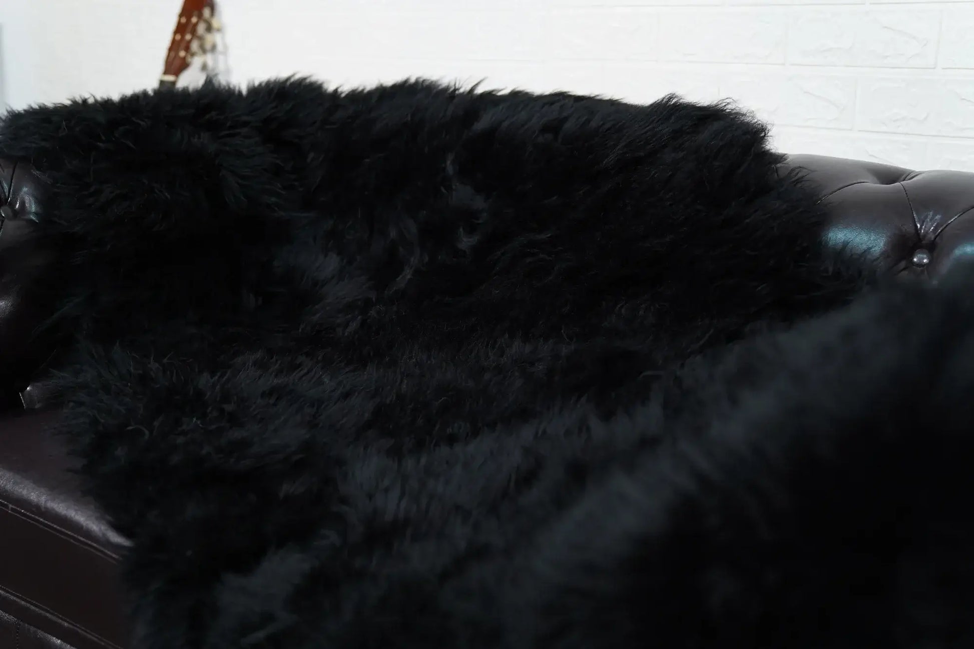 Alpaca throw blanket black wool shown full surface displaying consistent deep commanding black tone and soft alpaca texture — Greek craftsmanship, TatiFurs
