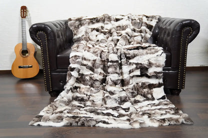 rex rabbit fur throw blanket natural black white — handcrafted in Greece since 1972, luxury gift packaging — Greek craftsmanship, TatiFurs
