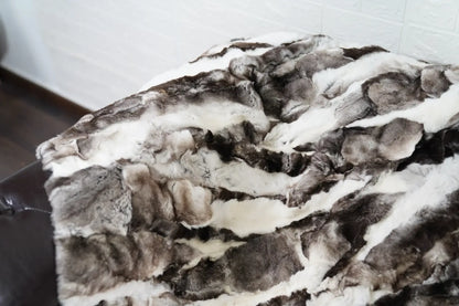 rex rabbit fur throw blanket natural black white — velvet cotton backing detail, soft substantial finish — Greek craftsmanship, TatiFurs
