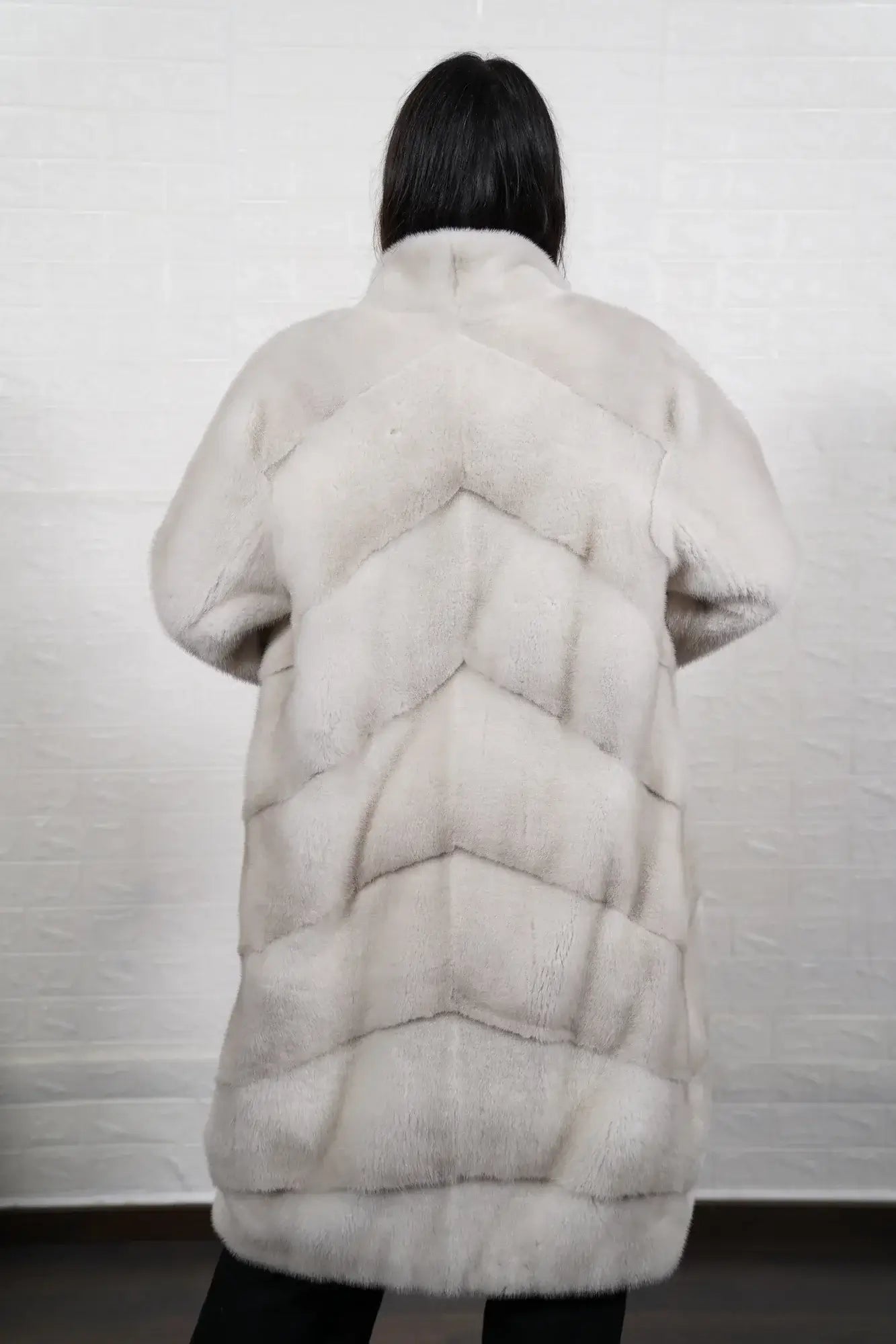 mink fur coat pearl natural — full front view, button closure collar to hem — Greek craftsmanship, TatiFurs
