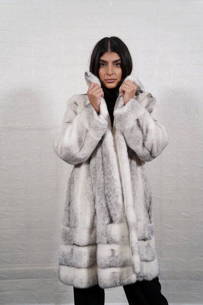mink fur coat black cross — collar detail, matched black cross mink, graded pattern — Greek craftsmanship, TatiFurs

