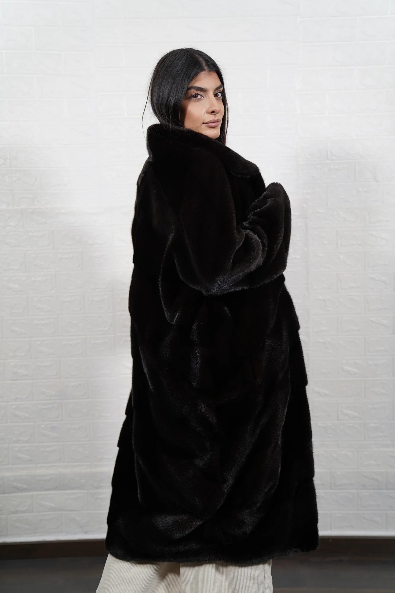 mink fur coat dark brown — full front view, button closure collar to hem — Greek craftsmanship, TatiFurs
