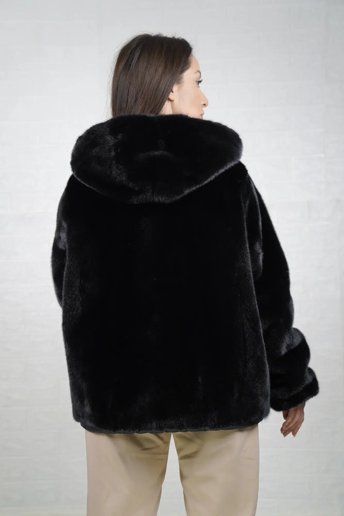Mink fur jacket reversible black short hooded zipper — handcrafted in Greece, Greek craftsmanship, TatiFurs