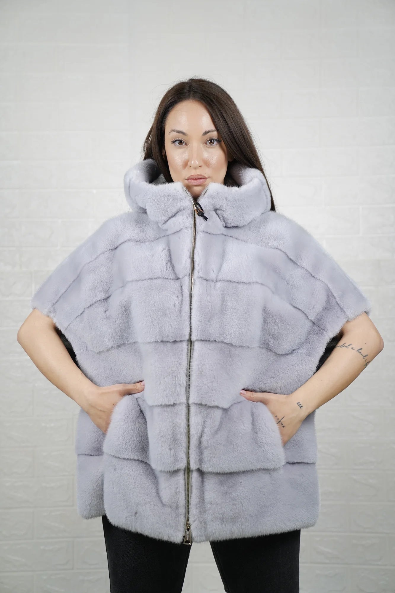 Mink fur cape purple close-up texture showing skin on skin vertical pelt flow and rich dimensional purple mink depth
