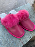 Fur Slippers for Women Fuchsia, Genuine Leather, Sheepskin