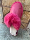 Fur Slippers for Women Fuchsia, Genuine Leather, Sheepskin