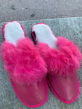 Fur Slippers for Women Fuchsia, Genuine Leather, Sheepskin
