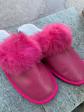 Fur Slippers for Women Fuchsia, Genuine Leather, Sheepskin